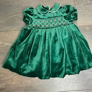 Charming Green Velvet Kids Dress with Embroidery